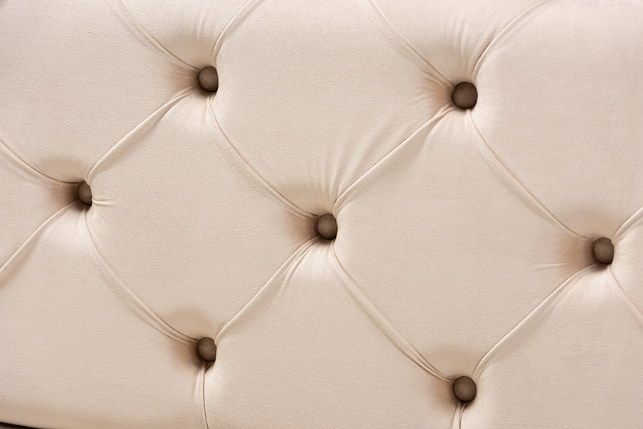 Baxton Studio Jasmine Modern Contemporary Glam and Luxe Beige Velvet Fabric Upholstered Button Tufted Bench Ottoman
