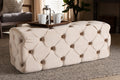 Baxton Studio Jasmine Modern Contemporary Glam and Luxe Beige Velvet Fabric Upholstered Button Tufted Bench Ottoman