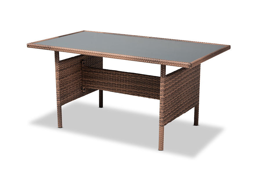 Baxton Studio Angela Modern and Contemporary Grey Fabric Upholstered and Brown Finished 4-Piece Woven Rattan Outdoor Patio Set