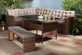 Baxton Studio Angela Modern and Contemporary Grey Fabric Upholstered and Brown Finished 4-Piece Woven Rattan Outdoor Patio Set