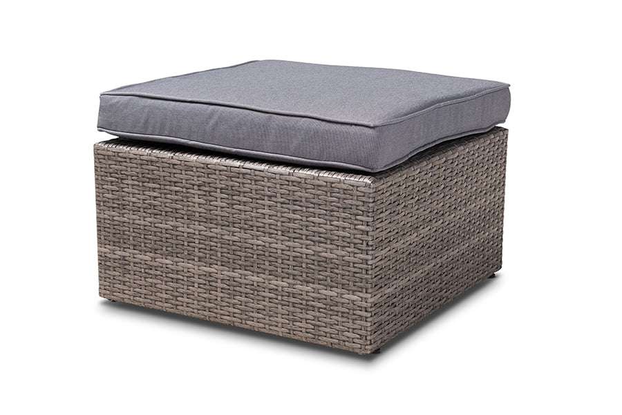 Baxton Studio Pamela Modern and Contemporary Grey Polyester Upholstered and Brown Finished 4-Piece Woven Rattan Outdoor Patio Set