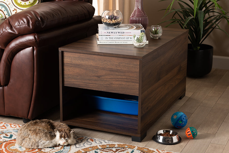 Baxton Studio Skylar Modern and Contemporary Walnut Brown Finished Cat Litter Box Cover House