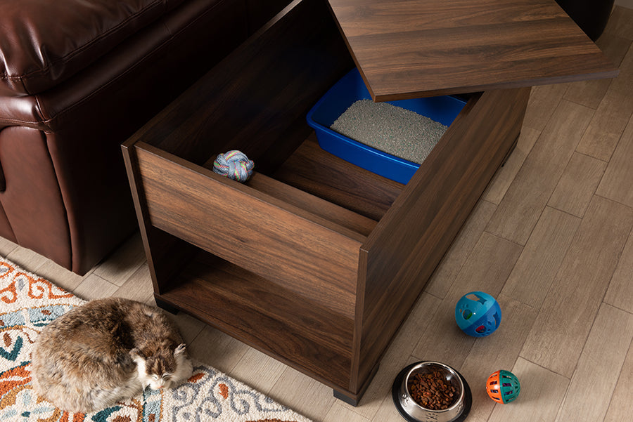 Baxton Studio Skylar Modern and Contemporary Walnut Brown Finished Cat Litter Box Cover House