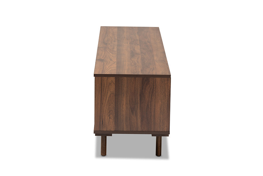 Baxton Studio Meike Mid-Century Modern Two-Tone Walnut Brown and White Finished Wood TV Stand