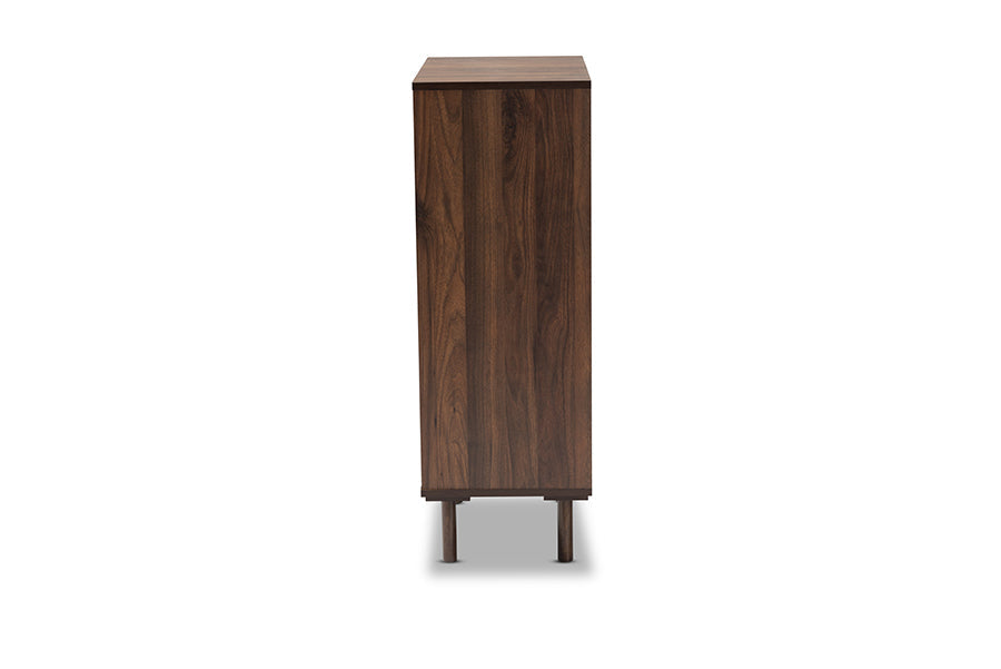 Baxton Studio Meike Mid-Century Modern Two-Tone Walnut Brown and White Finished Wood 2-Door Shoe Cabinet