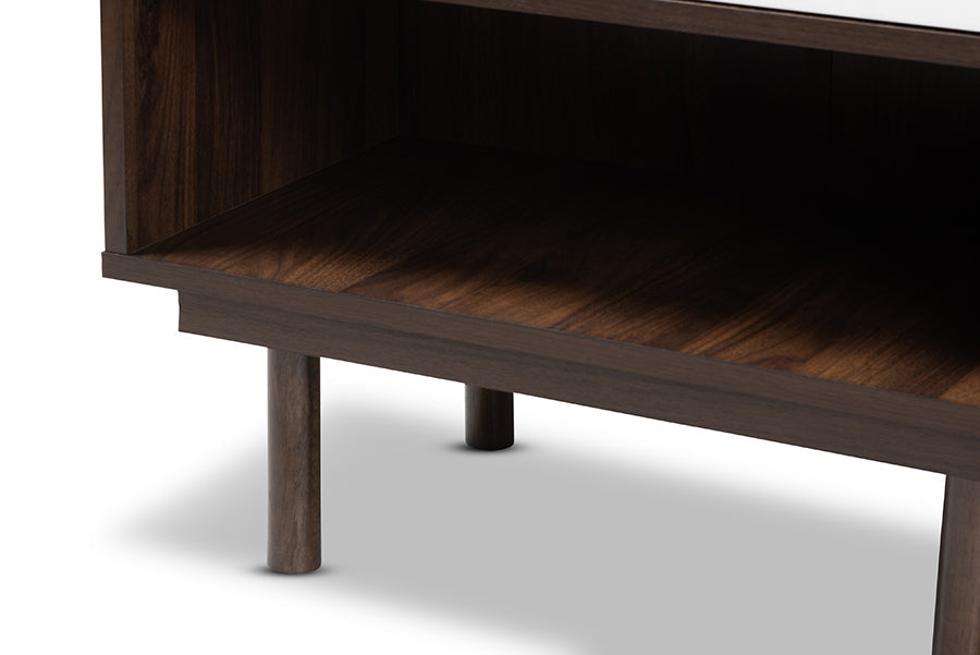 Baxton Studio Meike Mid-Century Modern Two-Tone Walnut Brown and White Finished Wood 2-Door Shoe Cabinet