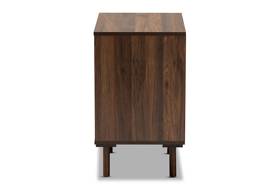 Baxton Studio Meike Mid-Century Modern Two-Tone Walnut Brown and White Finished Wood 3-Drawer Nightstand