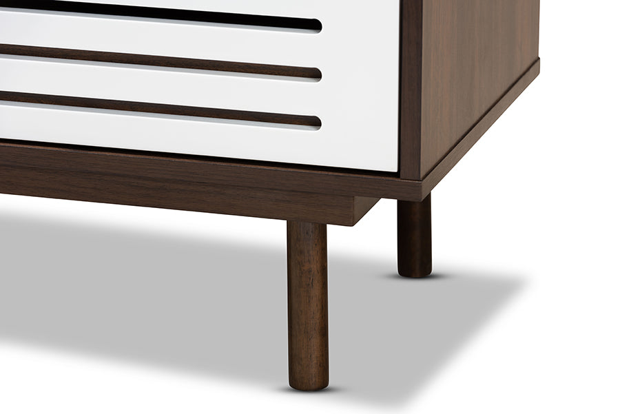 Baxton Studio Meike Mid-Century Modern Two-Tone Walnut Brown and White Finished Wood 3-Drawer Nightstand