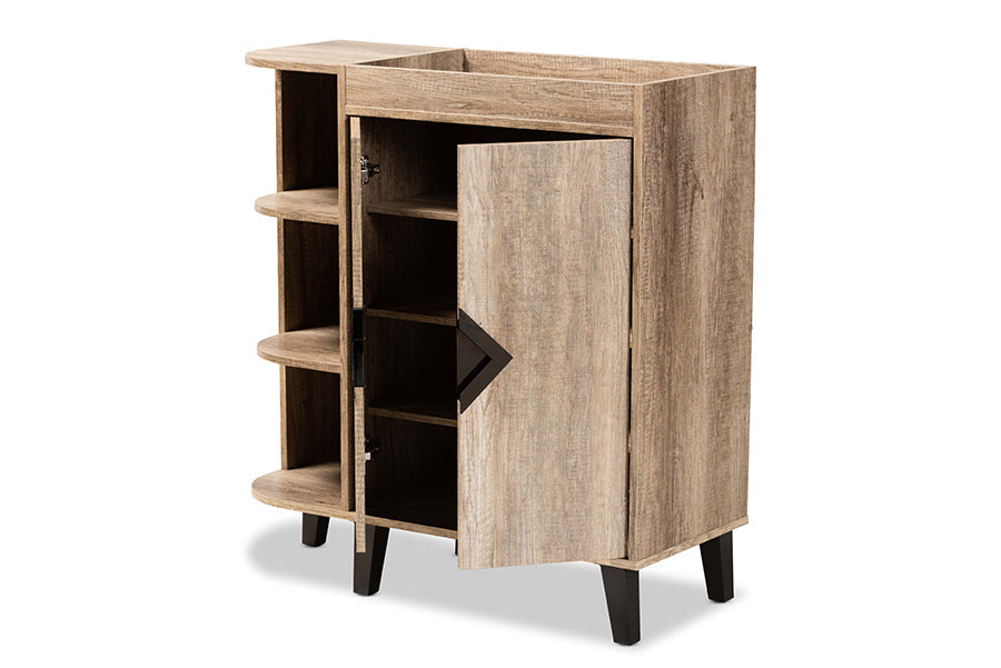 Baxton Studio Wales Modern and Contemporary Rustic Oak Finished Wood 2-Door Shoe Storage Cabinet with Open Shelves
