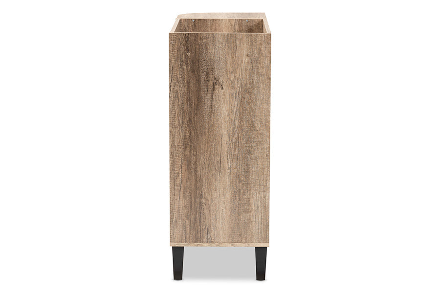 Baxton Studio Wales Modern and Contemporary Rustic Oak Finished Wood 2-Door Shoe Storage Cabinet with Open Shelves