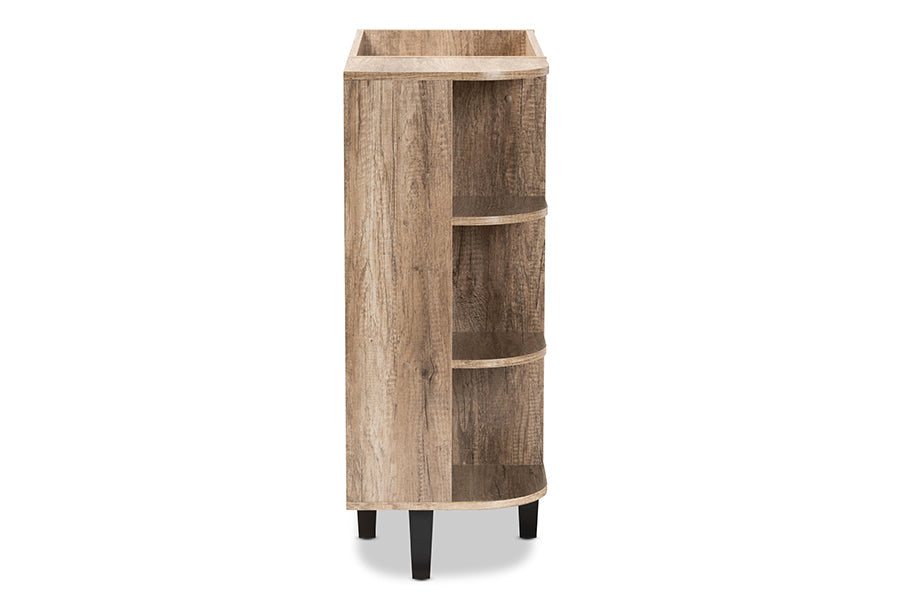 Baxton Studio Wales Modern and Contemporary Rustic Oak Finished Wood 2-Door Shoe Storage Cabinet with Open Shelves