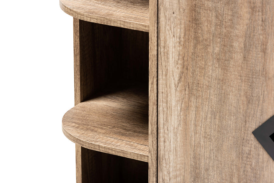 Baxton Studio Wales Modern and Contemporary Rustic Oak Finished Wood 2-Door Shoe Storage Cabinet with Open Shelves