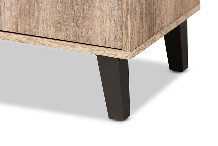 Baxton Studio Wales Modern and Contemporary Rustic Oak Finished Wood 2-Door Shoe Storage Cabinet with Open Shelves