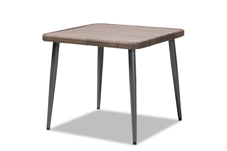 Baxton Studio Lillian Modern and Contemporary Light Grey Upholstered and Brown Finished 5-Piece Woven Rattan Outdoor Patio Set