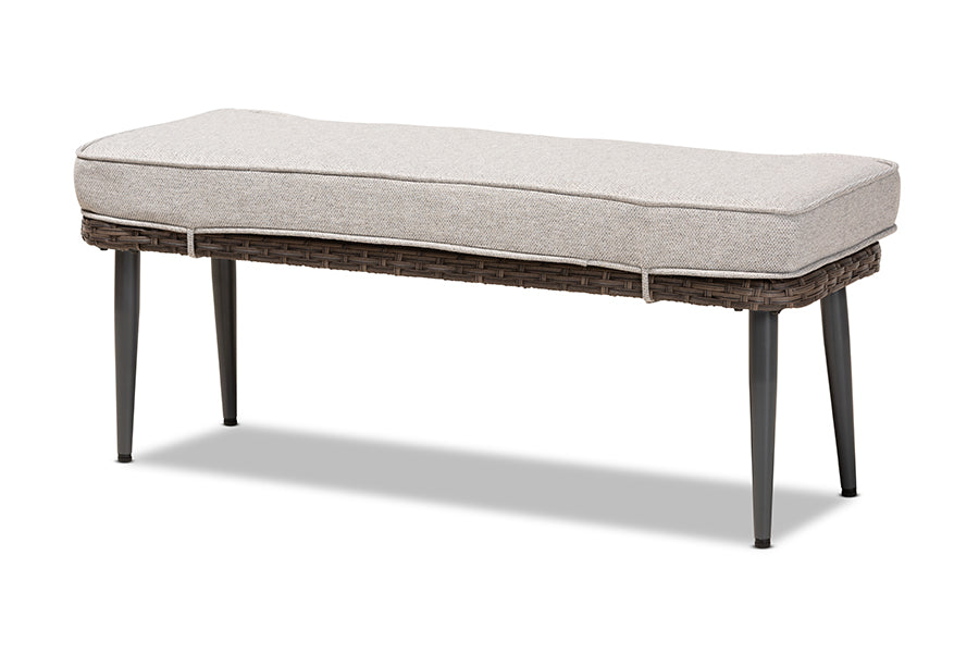 Baxton Studio Lillian Modern and Contemporary Light Grey Upholstered and Brown Finished 5-Piece Woven Rattan Outdoor Patio Set