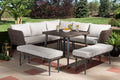 Baxton Studio Lillian Modern and Contemporary Light Grey Upholstered and Brown Finished 5-Piece Woven Rattan Outdoor Patio Set