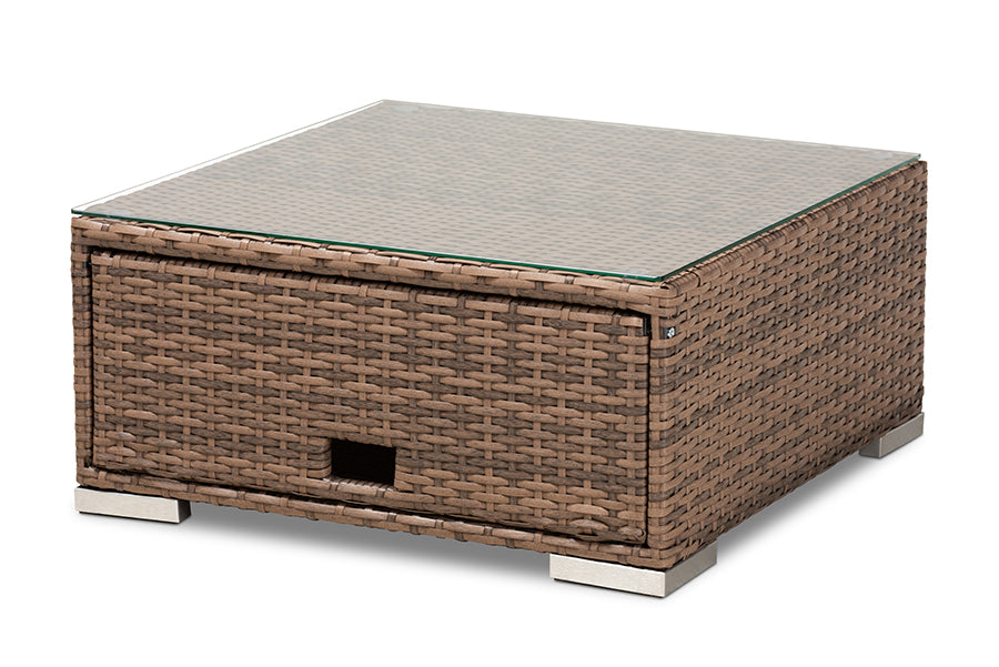 Baxton Studio Addison Modern and Contemporary Light Brown Upholstered and Brown Finished 3-Piece Woven Rattan Outdoor Patio Set with Adjustable Recliner