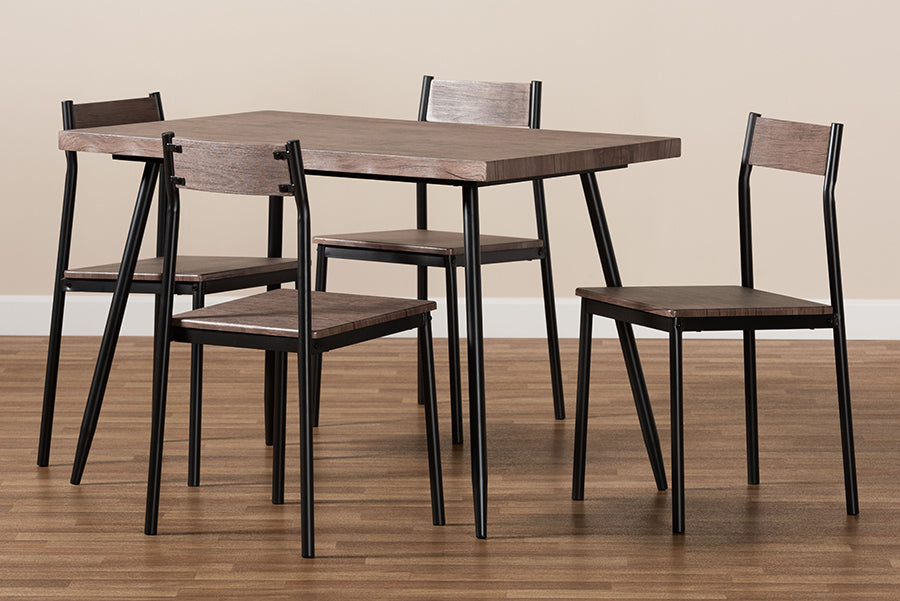 Baxton Studio Mave Modern and Contemporary Walnut Finished Wood and Black Metal 5-Piece Dining Set