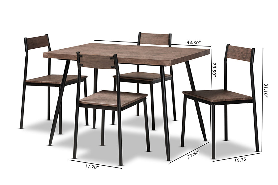 Baxton Studio Mave Modern and Contemporary Walnut Finished Wood and Black Metal 5-Piece Dining Set