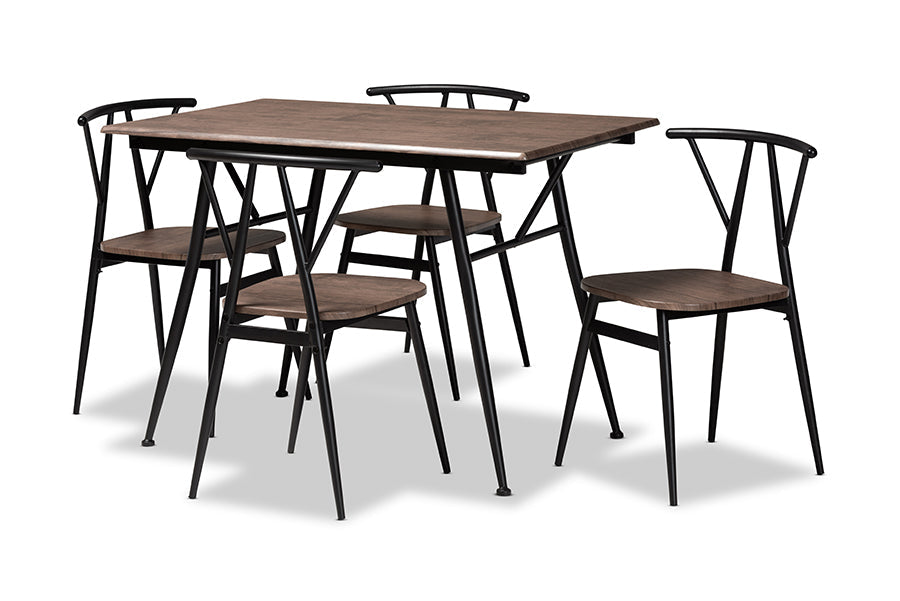 Baxton Studio Ciara Modern and Contemporary Walnut Finished Wood and Black Metal 5-Piece Dining Set