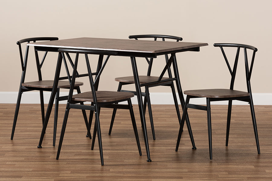 Baxton Studio Ciara Modern and Contemporary Walnut Finished Wood and Black Metal 5-Piece Dining Set