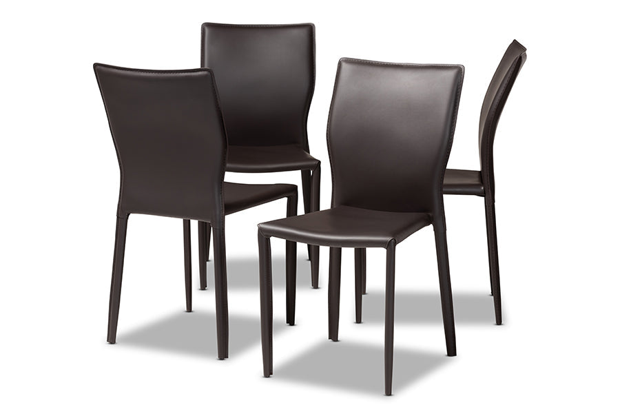 Baxton Studio Heidi Modern and Contemporary Dark Brown Faux Leather Upholstered 4-Piece Dining Chair Set