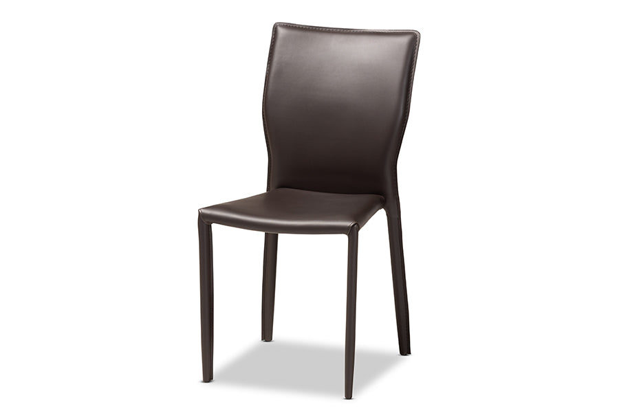 Baxton Studio Heidi Modern and Contemporary Dark Brown Faux Leather Upholstered 4-Piece Dining Chair Set