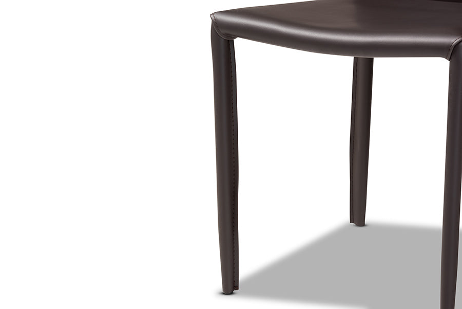 Baxton Studio Heidi Modern and Contemporary Dark Brown Faux Leather Upholstered 4-Piece Dining Chair Set