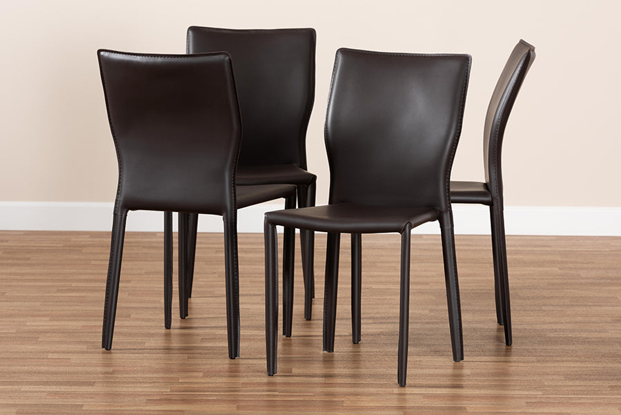 Baxton Studio Heidi Modern and Contemporary Dark Brown Faux Leather Upholstered 4-Piece Dining Chair Set
