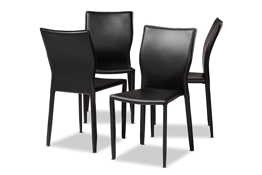 Baxton Studio Heidi Modern and Contemporary Black Faux Leather Upholstered 4-Piece Dining Chair Set