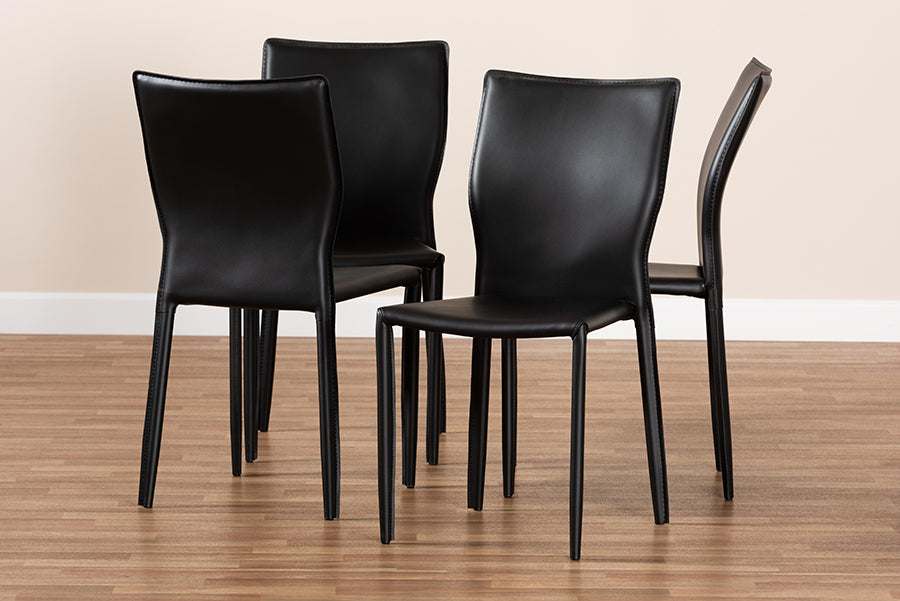 Baxton Studio Heidi Modern and Contemporary Black Faux Leather Upholstered 4-Piece Dining Chair Set