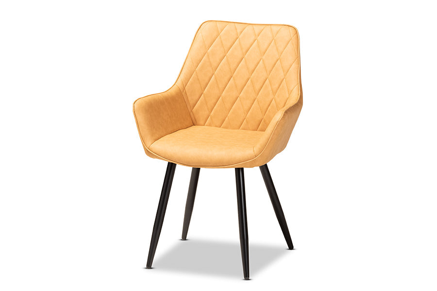 Baxton Studio Astrid Mid-Century Contemporary Tan Faux Leather Upholstered and Black Metal 4-Piece Dining Chair Set