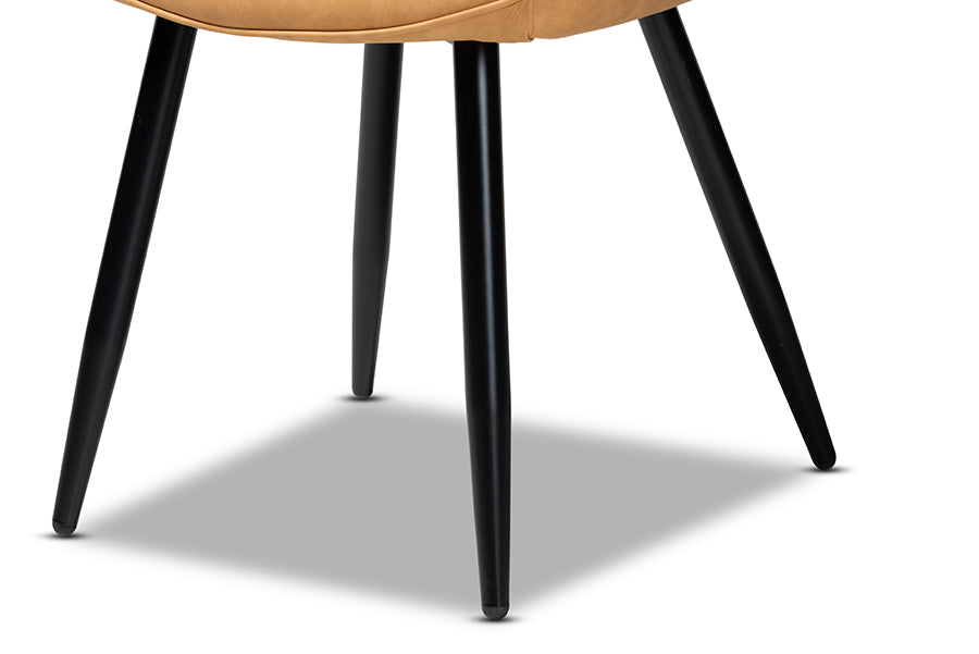 Baxton Studio Astrid Mid-Century Contemporary Tan Faux Leather Upholstered and Black Metal 4-Piece Dining Chair Set