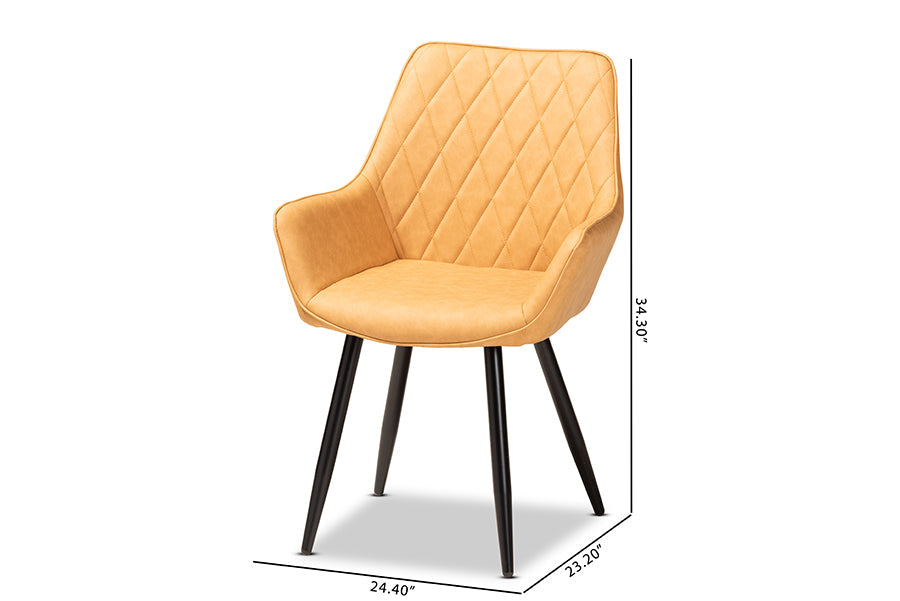 Baxton Studio Astrid Mid-Century Contemporary Tan Faux Leather Upholstered and Black Metal 4-Piece Dining Chair Set