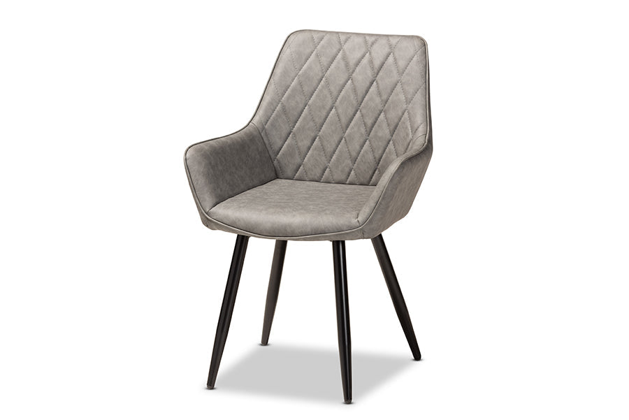 Baxton Studio Astrid Mid-Century Contemporary Grey Faux Leather Upholstered and Black Metal 4-Piece Dining Chair Set
