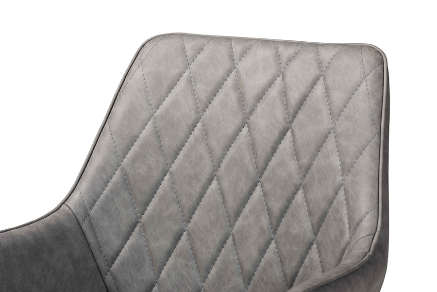 Baxton Studio Astrid Mid-Century Contemporary Grey Faux Leather Upholstered and Black Metal 4-Piece Dining Chair Set