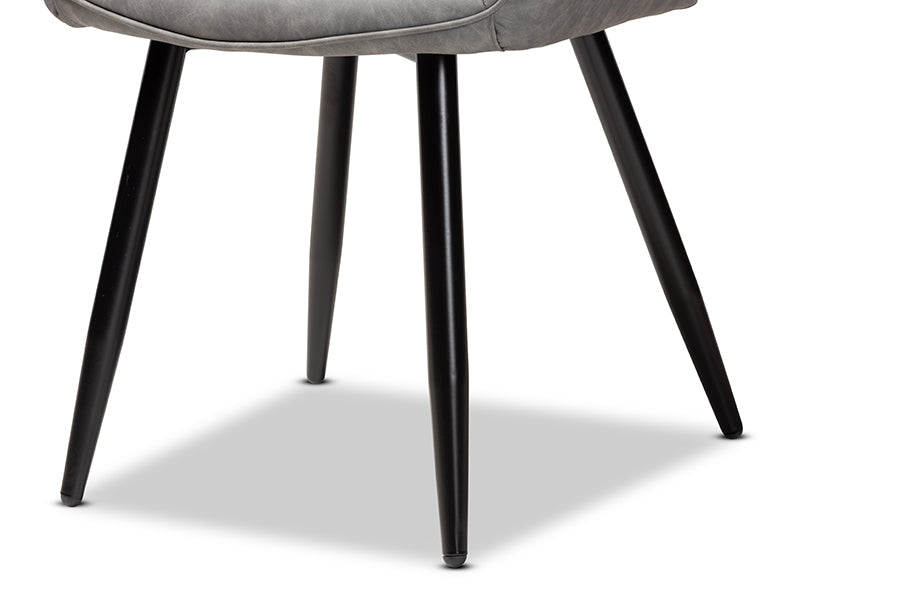 Baxton Studio Astrid Mid-Century Contemporary Grey Faux Leather Upholstered and Black Metal 4-Piece Dining Chair Set