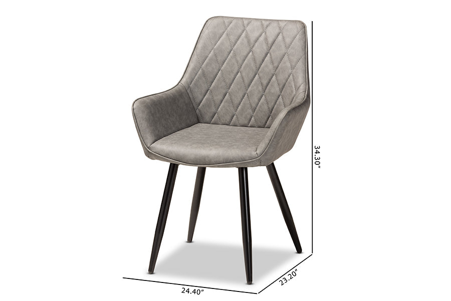 Baxton Studio Astrid Mid-Century Contemporary Grey Faux Leather Upholstered and Black Metal 4-Piece Dining Chair Set