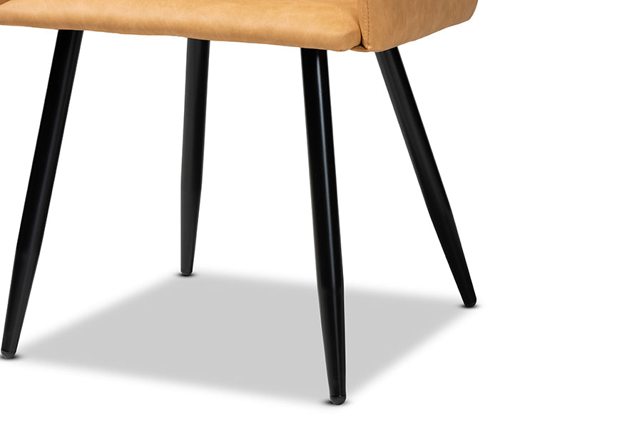 Baxton Studio Eris Mid-Century Contemporary Tan Faux Leather Upholstered and Black Metal 2-Piece Dining Chair Set