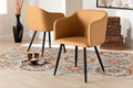 Baxton Studio Eris Mid-Century Contemporary Tan Faux Leather Upholstered and Black Metal 2-Piece Dining Chair Set