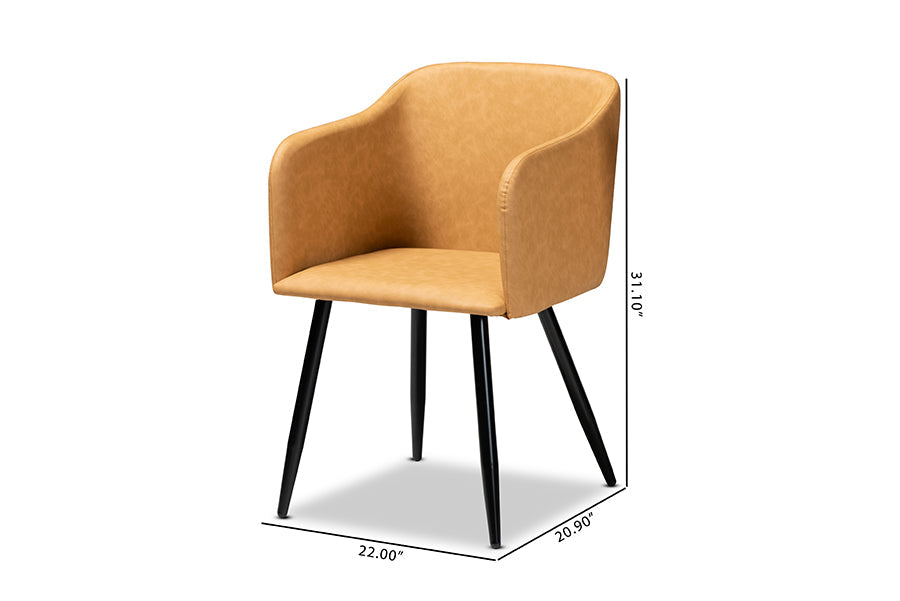 Baxton Studio Eris Mid-Century Contemporary Tan Faux Leather Upholstered and Black Metal 2-Piece Dining Chair Set