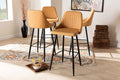 Baxton Studio Walter Mid-Century Contemporary Tan Faux Leather Upholstered and Black Metal 4-Piece Bar Stool Set