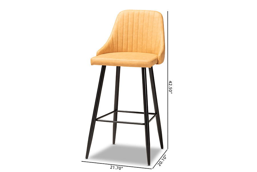 Baxton Studio Walter Mid-Century Contemporary Tan Faux Leather Upholstered and Black Metal 4-Piece Bar Stool Set