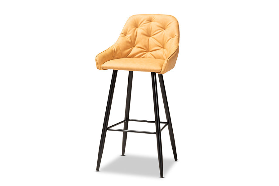 Baxton Studio Catherine Modern and Contemporary Tan Faux Leather Upholstered and Black Metal 4-Piece Bar Stool Set