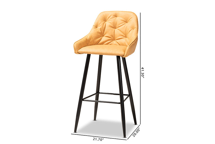 Baxton Studio Catherine Modern and Contemporary Tan Faux Leather Upholstered and Black Metal 4-Piece Bar Stool Set