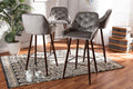 Baxton Studio Catherine Modern and Contemporary Grey Velvet Fabric Upholstered and Walnut Finished 4-Piece Bar Stool Set