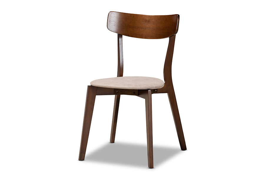 Baxton Studio Iora Mid-Century Modern Transitional Light Beige Fabric Upholstered and Walnut Brown Finished Wood 4-Piece Dining Chair Set