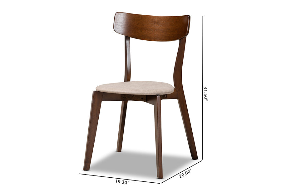Baxton Studio Iora Mid-Century Modern Transitional Light Beige Fabric Upholstered and Walnut Brown Finished Wood 4-Piece Dining Chair Set