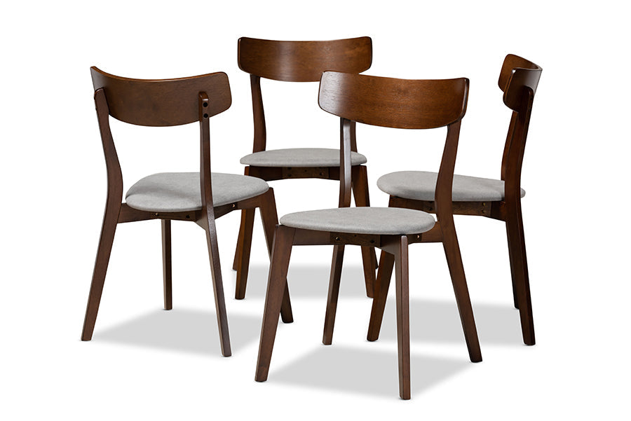 Baxton Studio Iora Mid-Century Modern Transitional Light Grey Fabric Upholstered and Walnut Brown Finished Wood 4-Piece Dining Chair Set