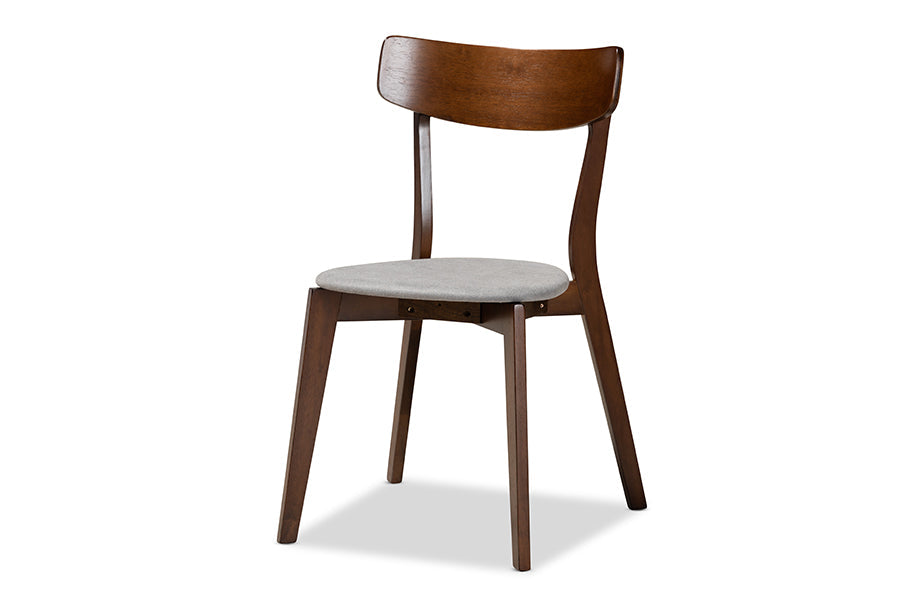 Baxton Studio Iora Mid-Century Modern Transitional Light Grey Fabric Upholstered and Walnut Brown Finished Wood 4-Piece Dining Chair Set
